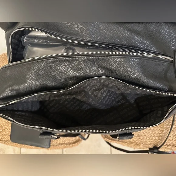 Steve Madden Black Pebbled Faux Leather Weekender Bag with Crossbody Strap - Picture 6 of 8